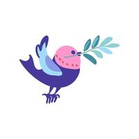 Bird with a small branch in folk style vector