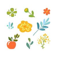 Set with Isolated Minimalistic Branches, Flowers, and Delicate Leaves vector