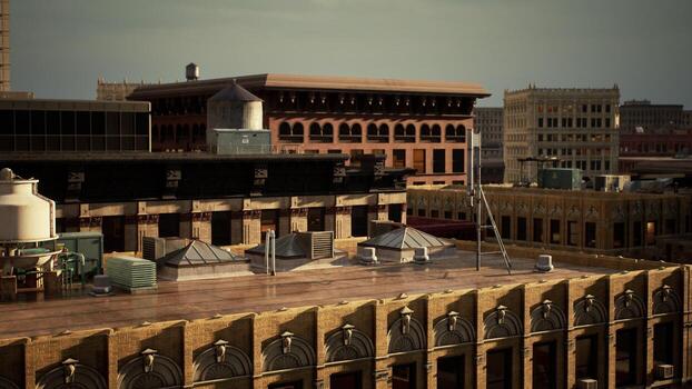 aéreo ver de Manhattan horizonte a puesta de sol foto