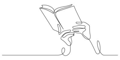 hand holding book one line continuous vector