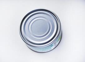 A tin can on a white background. A tin can. photo
