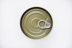 A tin can on a white background. A tin can. photo