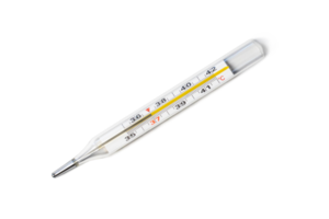 Mercury-in-glass thermometer with temperature mark 37 C isolated on transparent background flat lay png