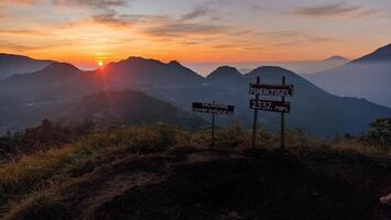 The view of the sunrise in the morning seen from the top of Mount Bismo Dieng is suitable for use as a background with a natural theme photo