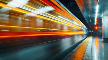 Photo of a high-speed train in motion with a blurred background