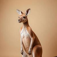 a kangaroo standing on its hind legs in front of a gray background photo