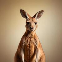 a kangaroo standing on its hind legs in front of a gray background photo