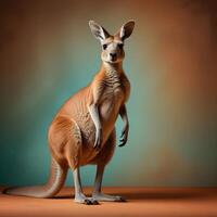 a kangaroo standing on its hind legs in front of a gray background photo