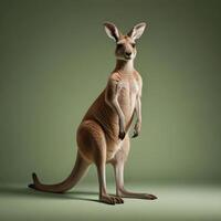 a kangaroo standing on its hind legs in front of a gray background photo