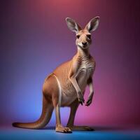 a kangaroo standing on its hind legs in front of a gray background photo