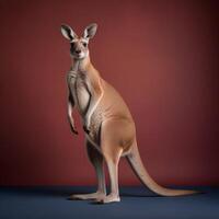 a kangaroo standing on its hind legs in front of a gray background photo