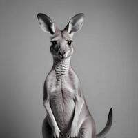 a kangaroo standing on its hind legs in front of a gray background photo