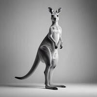 a kangaroo standing on its hind legs in front of a gray background photo