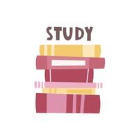 Study. Cartoon books, hand drawing lettering. vector