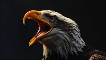 A close-up view of a bald eagle, a powerful raptor photo