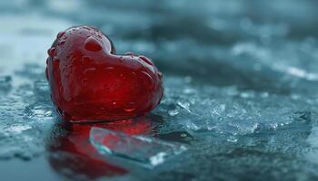 Heart symbol on ice in red color with artistic 3D design photo