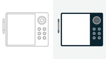 Note-taking Pad, Board, Slate, Drawing Tablet, and Record Illustration of a digital notepad with pen, handwriting pad, and paperless graphic tablet vector