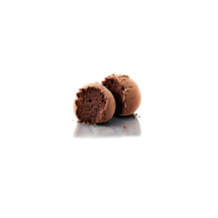 Espresso chocolate truffles dusted with cocoa powder split in half to reveal a rich creamy png