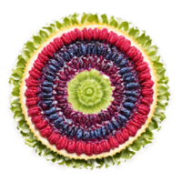 Goumi berry mandala a tart circular pattern of goumi berries with leaves flying and juice png