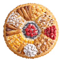 Breakfast pastry mandala a circular pattern of assorted breakfast pastries with fillings and toppings png