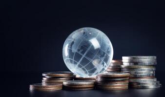Global Economy Concept with Coins and Globe photo