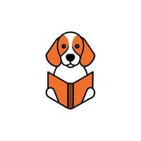 Beagle dog reading icon illustration vector