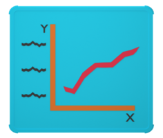3D image illustrations of line graph with combination blue, black, pink, and orange color. Facing forward png