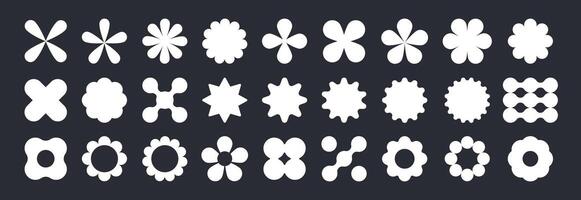 Modern brutalism shapes. Abstract geometric y2k figures, bauhaus graphic elements, star, circle and flower shapes flat Illustration set. Contemporary design shapes collection vector