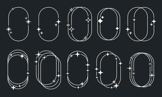 Minimalist Y2k oval shapes. Abstract y2k frames with stars and sparkles, modern y2k aesthetic frames flat illustration set. Modern outline frames vector