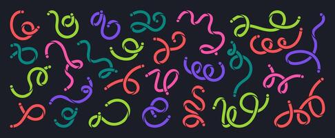 Abstract doodle shapes. Colorful scribble lines, creative minimalist style symbols flat illustration set. Simple childish drawing shapes collection vector