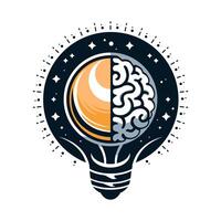 Logo with a half of light bulb and brain illustration on white background. Symbol of creativity, creative idea, mind, thinking vector