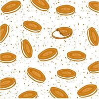 Coconut sandwich vanilla cream biscuit with the crumbs on white background vector