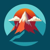 a mountain with clouds and sun in the background vector