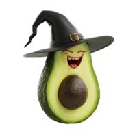 A whimsical depiction of a halved avocado wears a witch's hat and has a playful face drawn with the word Avocadabra png
