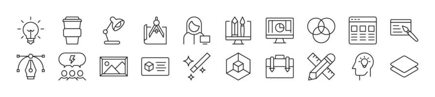Pack of linear symbols of web designer. Editable stroke. Linear symbol for web sites, newspapers, articles book vector