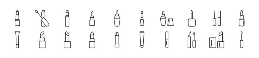 Collection of thin line icons of lipstick. Editable stroke. Simple linear illustration for web sites, newspapers, articles book vector