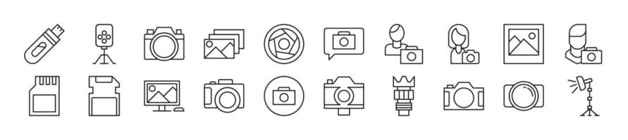 Collection of thin signs of photographer. Editable stroke. Simple linear illustration for stores, shops, banners, design vector