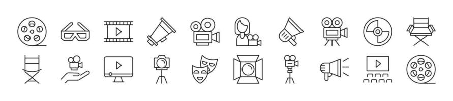 Set of thin line icons of movie. Editable stroke. Simple linear illustration for web sites, newspapers, articles book vector