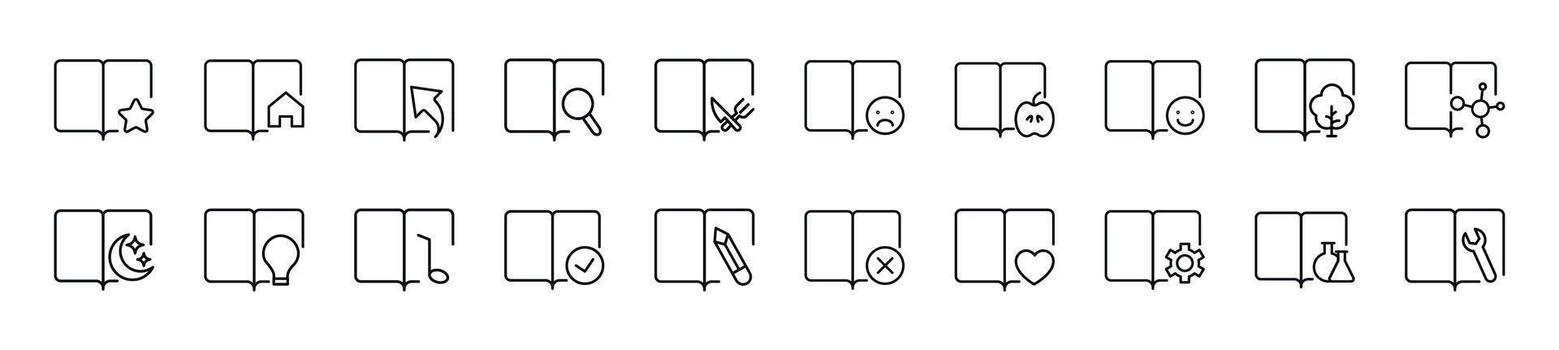 línea íconos colección de libros con varios elementos. editable ataque. sencillo lineal ilustración para web sitios, periódicos, artículos libro vector