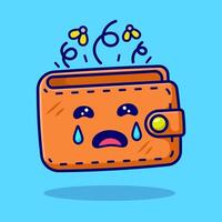 cartoon Empty leather chocolate or brown colored wallet with fly flying out of it. vector