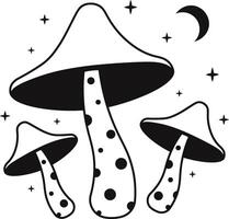 Celestial Magic Mushroom with Star and Moon Ornament. Illustration Isolated on White Background. vector