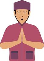 Muslim Greeting Pose Eid Character. Isolated on White Background. vector