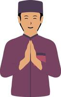Muslim Greeting Pose Eid Character. Isolated on White Background. vector