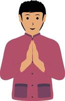 Muslim Greeting Pose Eid Character. Isolated on White Background. vector