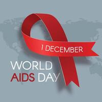 World AIDS Day square card with a red ribbon. Print template design. A flat illustration. vector