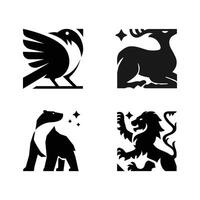 wild animals silhouette symbol base from square shape collection vector
