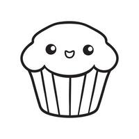 Cupcake Kawaii Outline illustration in black and white vector