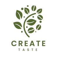 Logo with icons in the shape of leaves and coffee beans artistically arranged in a circular pattern. Can be used for food and beverage restaurant logos vector