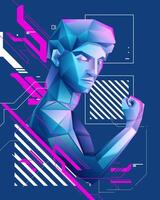 concept of masculine energy or pride month, poster design or banner of David statue presented in pop art cyberpunk vector