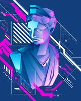 concept of feminine energy or pride month, poster design or banner of Athena statue presented in pop art cyberpunk vector